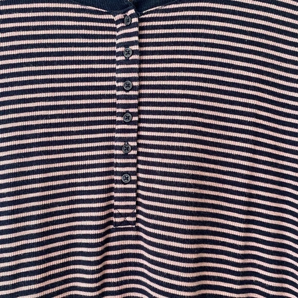 Pink and navy striped long sleeve Gap ribbed henley top size XXL - Picture 2 of 11